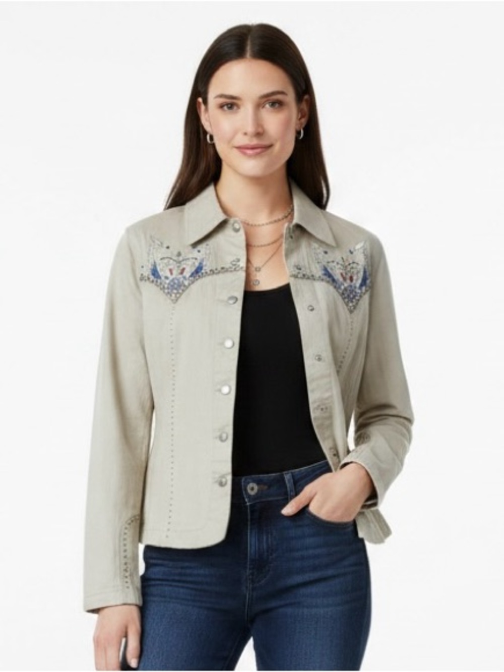 Reba Women's Medium Western Embellished Denim Jacket